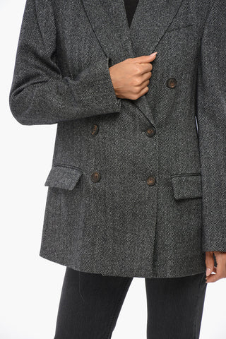 Virgin Wool-Blend Herringbone Double-Breasted Blazer