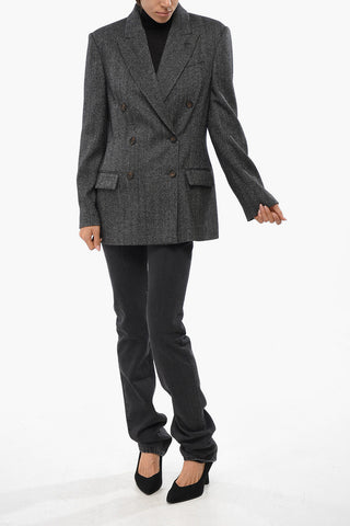 Virgin Wool-Blend Herringbone Double-Breasted Blazer