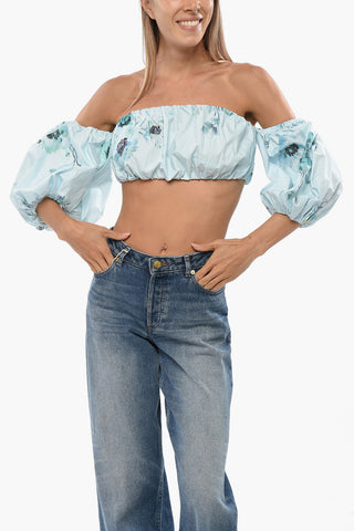 Cotton Crop Top with Puff Sleeves