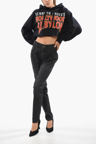 Cropped Sweatshirt mit Pailletten und Strass