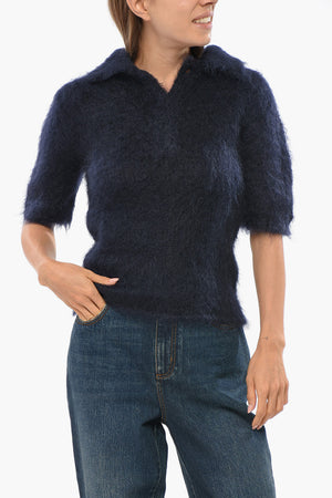 Maglia Fuzzy a Tinta Unita con Collo a Polo