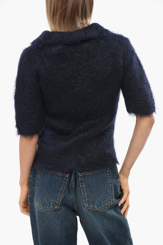 Einfarbiger Flauschpullover mit Polokragen