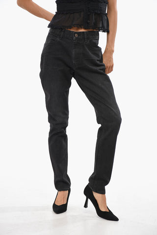 Jeans a Lavaggio Scuro con Bottone Logato 15cm