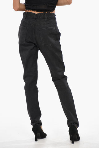 Jeans a Lavaggio Scuro con Bottone Logato 15cm