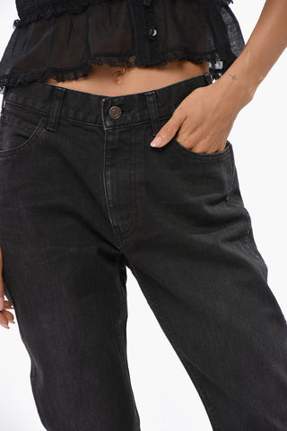 Jeans a Lavaggio Scuro con Bottone Logato 15cm