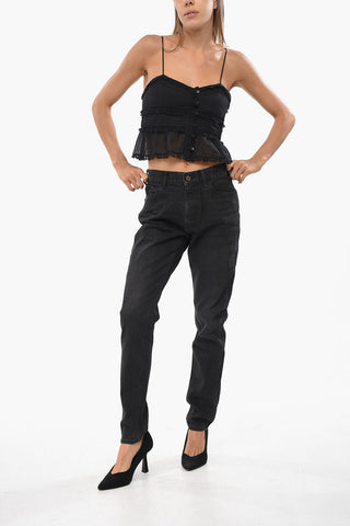 Jeans a Lavaggio Scuro con Bottone Logato 15cm