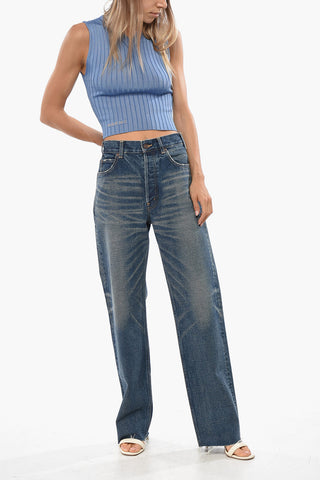 Frayed Hem Wide Leg Jeans 21cm