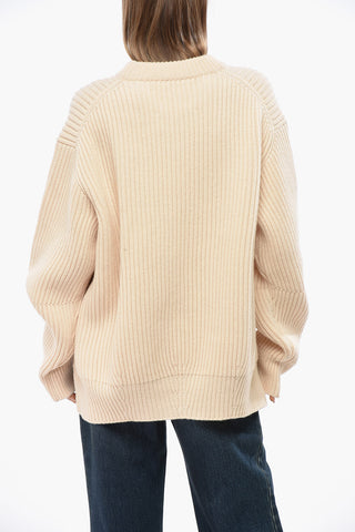 Maglia Girocollo In Lana con Spacchi Laterali