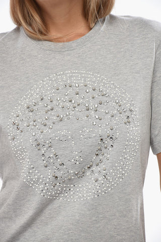 Cotton Crew-Neck T-shirt with Jewels Medusa