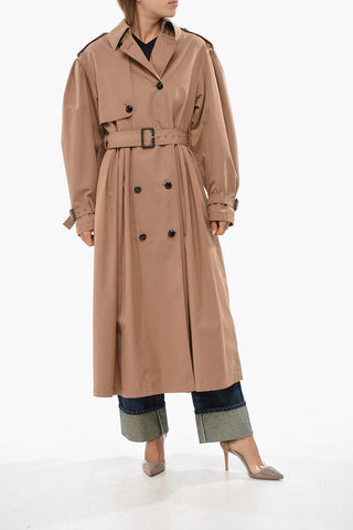 Cotton Blend Double Breasted Coat With Belt