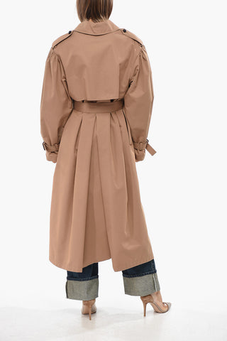 Cotton Blend Double Breasted Coat With Belt