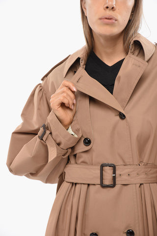Cotton Blend Double Breasted Coat With Belt
