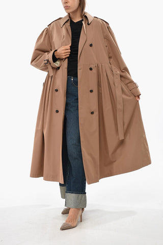 Cotton Blend Double Breasted Coat With Belt