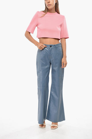 5-Pocket Leather Boot-Cut Trousers