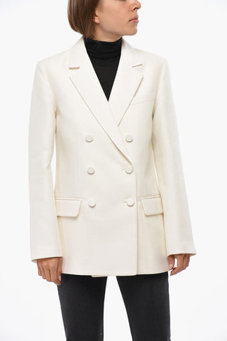 Double-Breasted Textured Blazer with Flap Pockets
