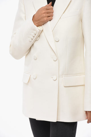 Double-Breasted Textured Blazer with Flap Pockets