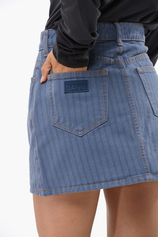 Striped Denim Miniskirt with Exposed Seams