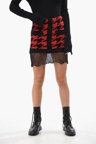 Houndstooth Fabric Mini Skirt with Zip