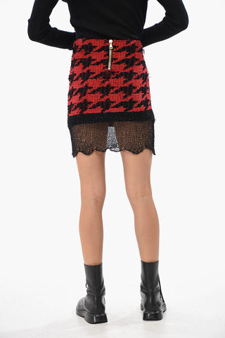 Houndstooth Fabric Mini Skirt with Zip