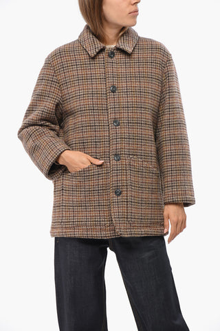 Houndstooth Motif Virgin Wool Coat