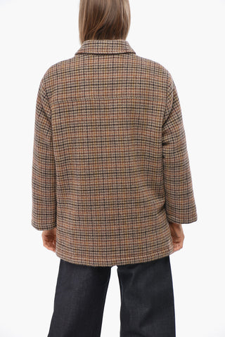 Houndstooth Motif Virgin Wool Coat
