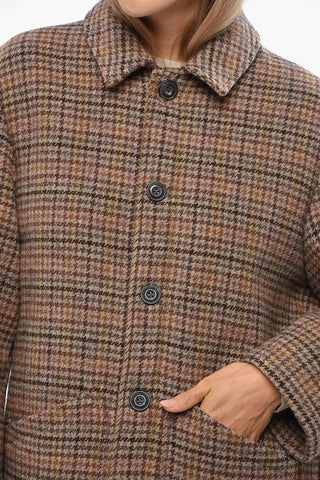 Houndstooth Motif Virgin Wool Coat