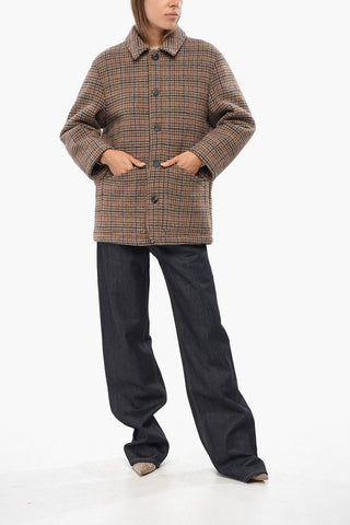 Houndstooth Motif Virgin Wool Coat