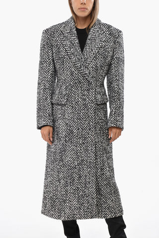 Two-Tone Wool Blend Double Breasted Coat with Flap Pockets