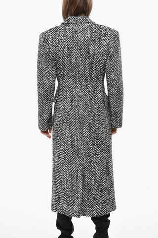 Two-Tone Wool Blend Double Breasted Coat with Flap Pockets