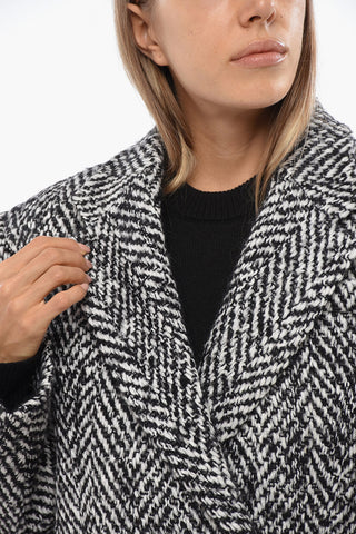 Two-Tone Wool Blend Double Breasted Coat with Flap Pockets