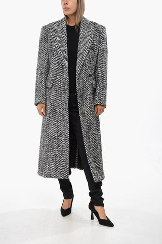 Two-Tone Wool Blend Double Breasted Coat with Flap Pockets
