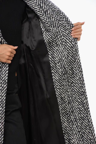 Two-Tone Wool Blend Double Breasted Coat with Flap Pockets