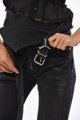 Faded Effect Jeans with Wrap Belt 23cm