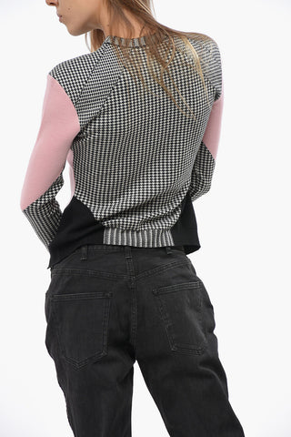 Houndstooth Motif Wool Crew-neck Sweater