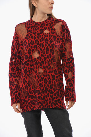 Maglia Girocollo in Lana Vergine a Motivo Animalier 