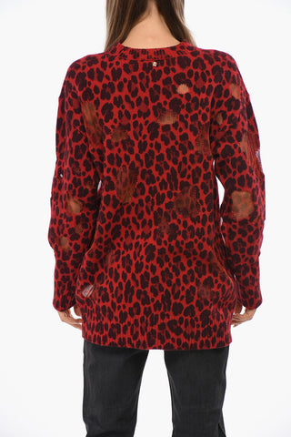 Maglia Girocollo in Lana Vergine a Motivo Animalier 