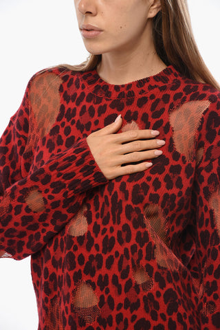 Maglia Girocollo in Lana Vergine a Motivo Animalier 