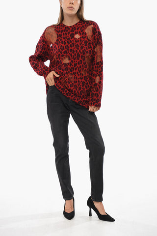 Maglia Girocollo in Lana Vergine a Motivo Animalier 