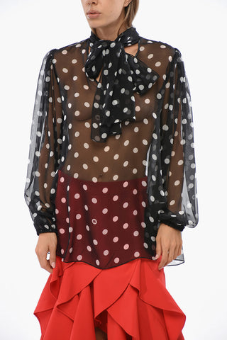 Silk Polka Dots Tie Neck Blouse