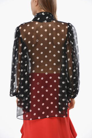 Silk Polka Dots Tie Neck Blouse