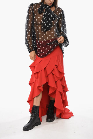 Silk Polka Dots Tie Neck Blouse