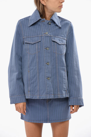 Striped Denim Jacket with Logo Buttons