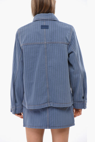 Striped Denim Jacket with Logo Buttons