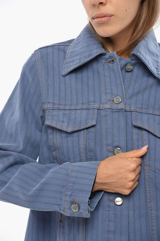 Striped Denim Jacket with Logo Buttons