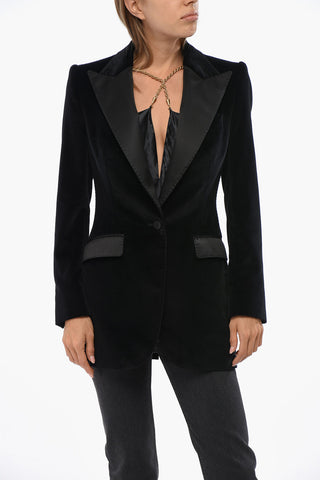 Velvet 1 Button Blazer with Flap Pockets