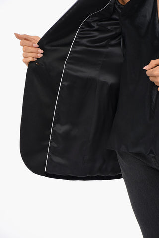 Velvet 1 Button Blazer with Flap Pockets