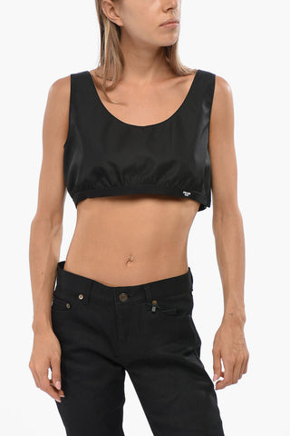 Nylon Cropped Top with Embossed Logo