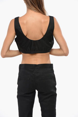 Nylon Cropped Top with Embossed Logo
