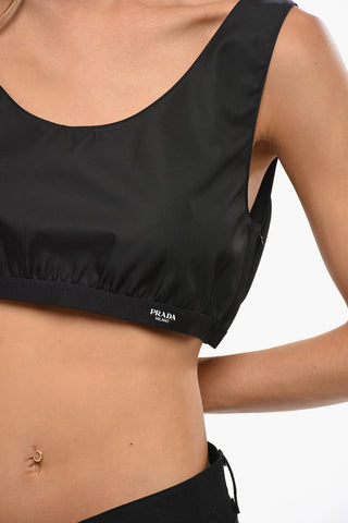 Nylon Cropped Top with Embossed Logo