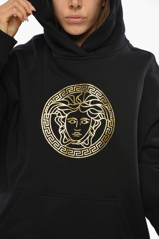 Baumwoll-Hoodie mit goldfarbenem Frontlogo